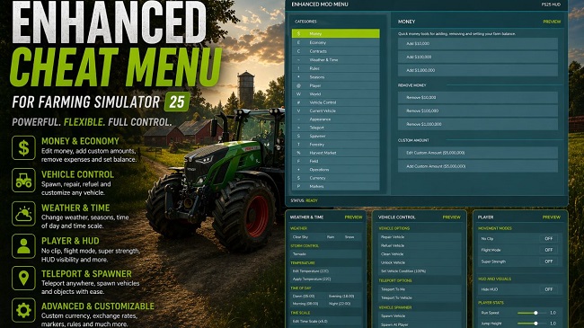 Скриншот Enhanced Mod / Cheat Menu v1.7.0.0 (1.18.x) / Farming Simulator 25
